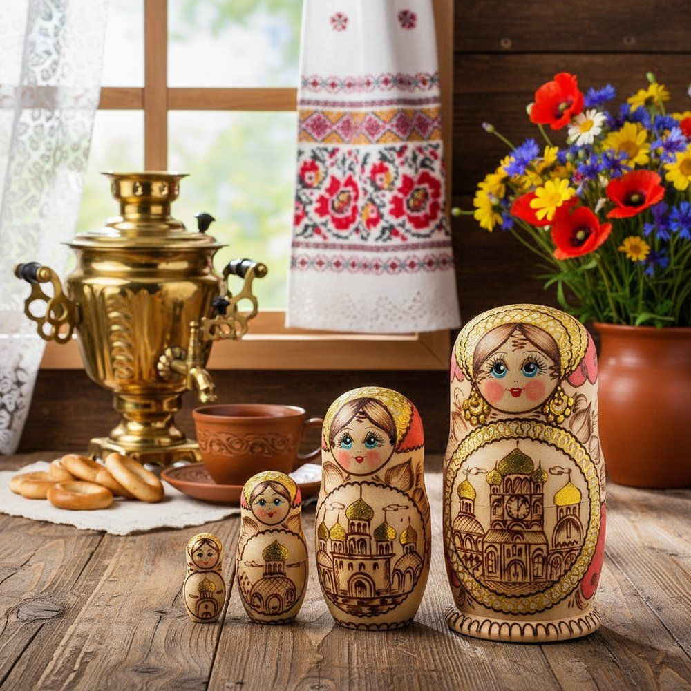Матрешка деревянная Анастасия 17 см 5 мест #1