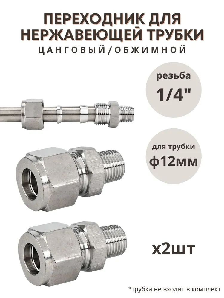 Фитинг цанговый для нержавеющей трубки 1/4"*ф12мм 2шт #1