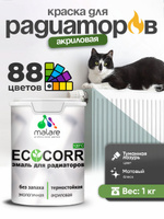 Краска Malare EcoCorr для труб, батарей и радиаторов отопления/ водная акриловая быстросохнущая без запаха матовая, туманная лазурь, 1 кг