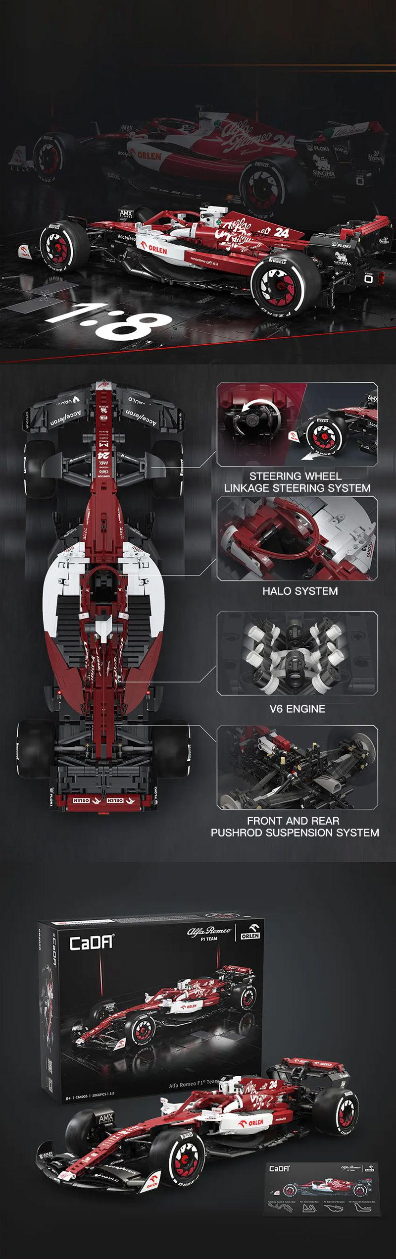 Конструктор 3D Cada машина Формула 1 Alfa Romeo F1, независимая ...