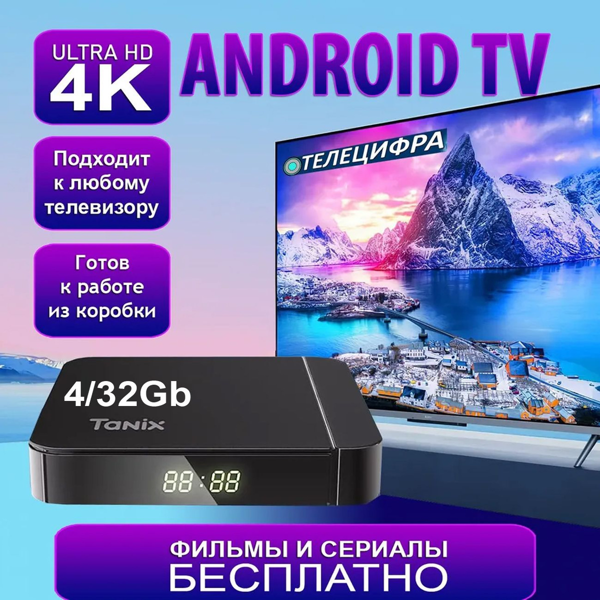 Медиаплеер Tanix Смарт ТВ приставка для телевизора, HDMI, USB, 3.5 мм ...