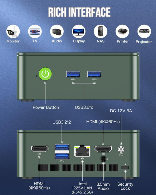 GMKtec Мини-ПК NucBox G3 Дисплей 4K UHD/4x USB3.2/WiFi 6, BT 5.2