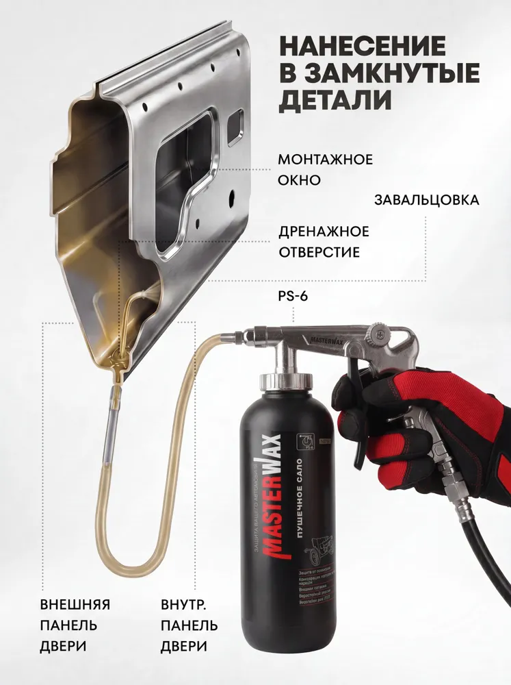 Пистолет для антигравия, система PS-6 MW, для шумоизоляционных, защитных составов, для антикора, со шлангом и регулятором давления., вариант, фото 4