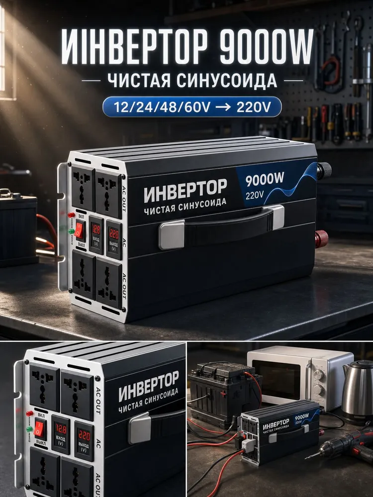 Инвертор автомобильный, 2300 Вт арт. INV-12V-9000W, 2300 Вт