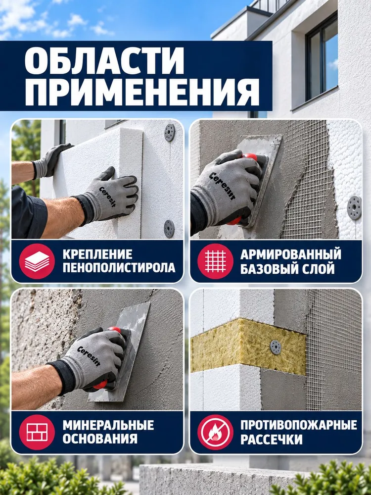 Штукатурно-клеевая смесь Церезит CT 85 ЗИМА для пенополистирола 25 кг, 25 кг, фото 5