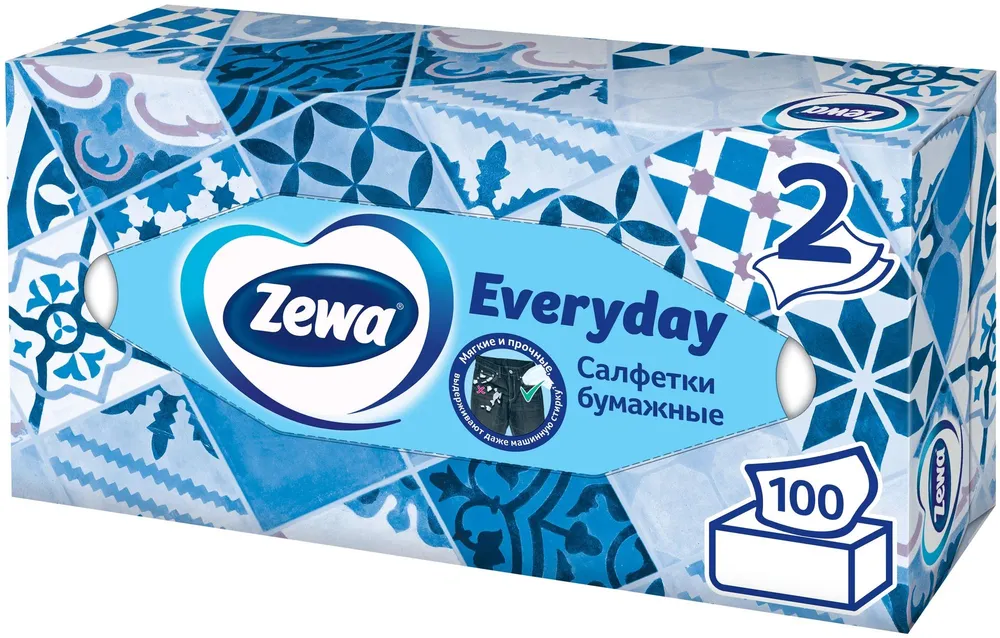 Салфетки бумажные косметические Zewa Everyday 400 штук (4 упаковки по 100 салфеток), вариант, фото 5