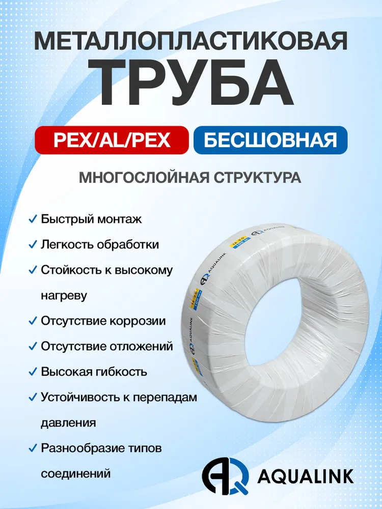 Труба металлопластиковая 20x2,0 AQUALINK PEX-AL-PEX (бесшовная) отрезок 20м., 16x2.0, 20 м, фото 4