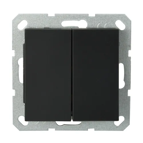 Выключатель 2-х клавишный с двух мест, матовый черный, без рамки