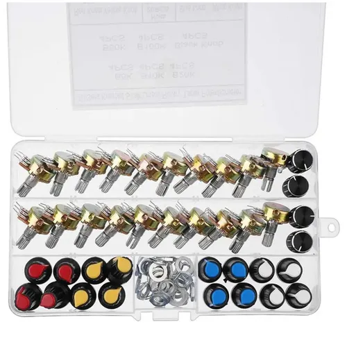 Комплект из 20 потенциометров с ручками B5K 10K 20K 50K 100K одновальный переключатель 15MM