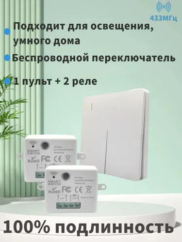 Беспроводной выключатель света двухклавишный дистанционный с двумя приемниками 433 МГц 220В