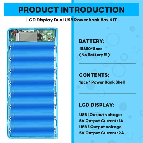 Набор для самостоятельной сборки портативного зарядного устройства с двумя портами USB и 8 аккумулят