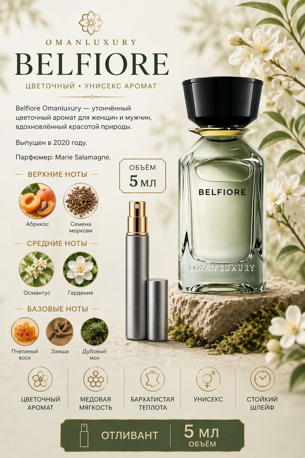 omanluxury belfiore Парфюмерная вода унисекс 5 мл Отливант купить