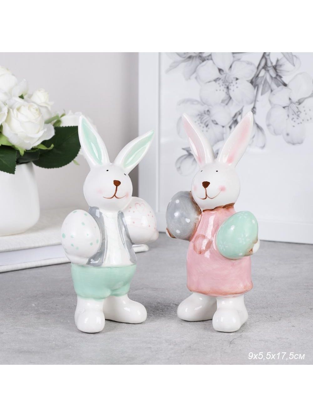 Декоративная фигурка Кролик 17,5 см RS2191017FQ для интерьера и подарка, фарфор, 17,5 см