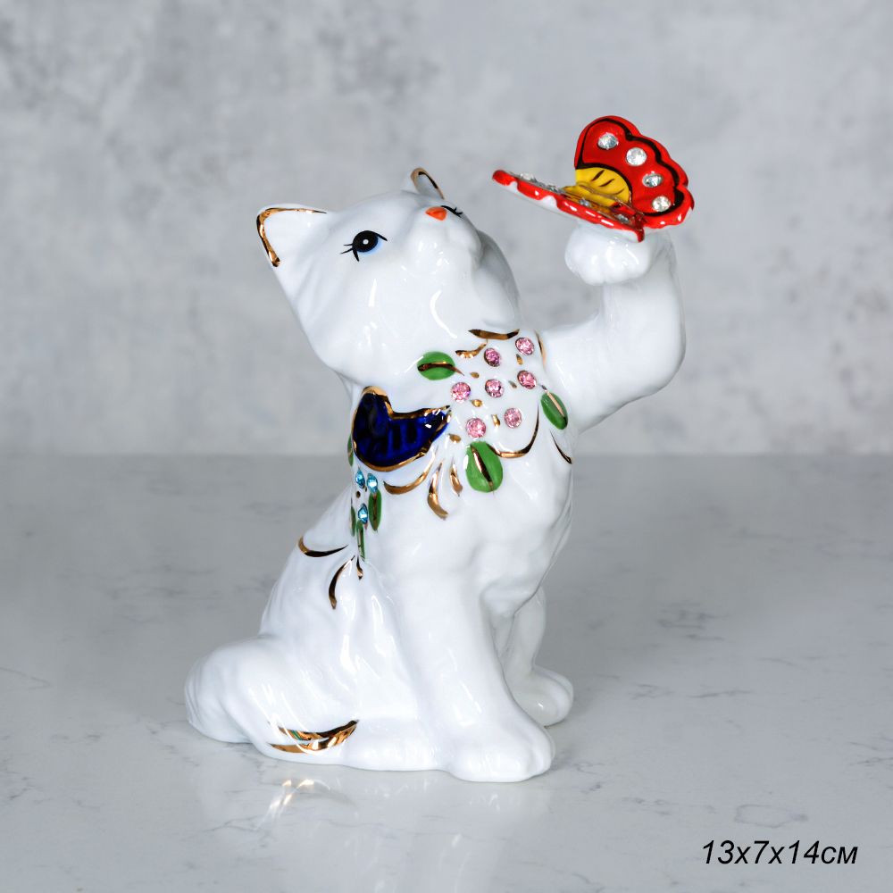 Декоративная статуэтка Кошка, фарфор, 14 см