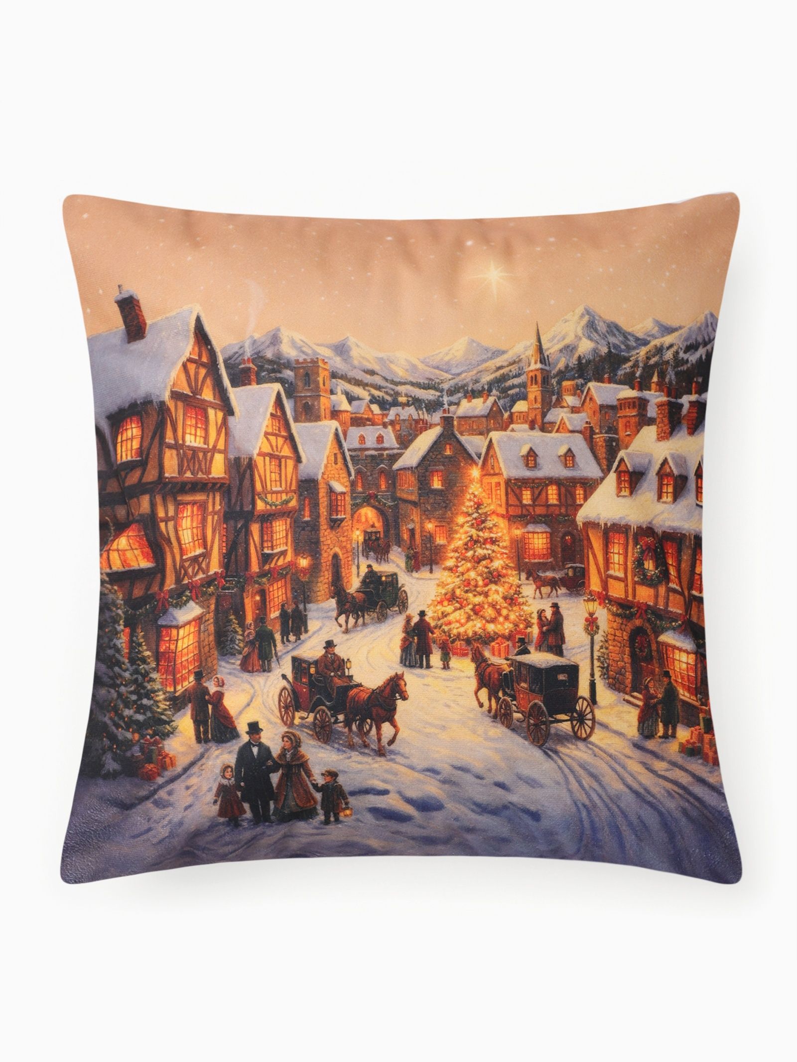 Наволочка декоративная новогодняя 40х40 см, "Christmas village", Велюровая