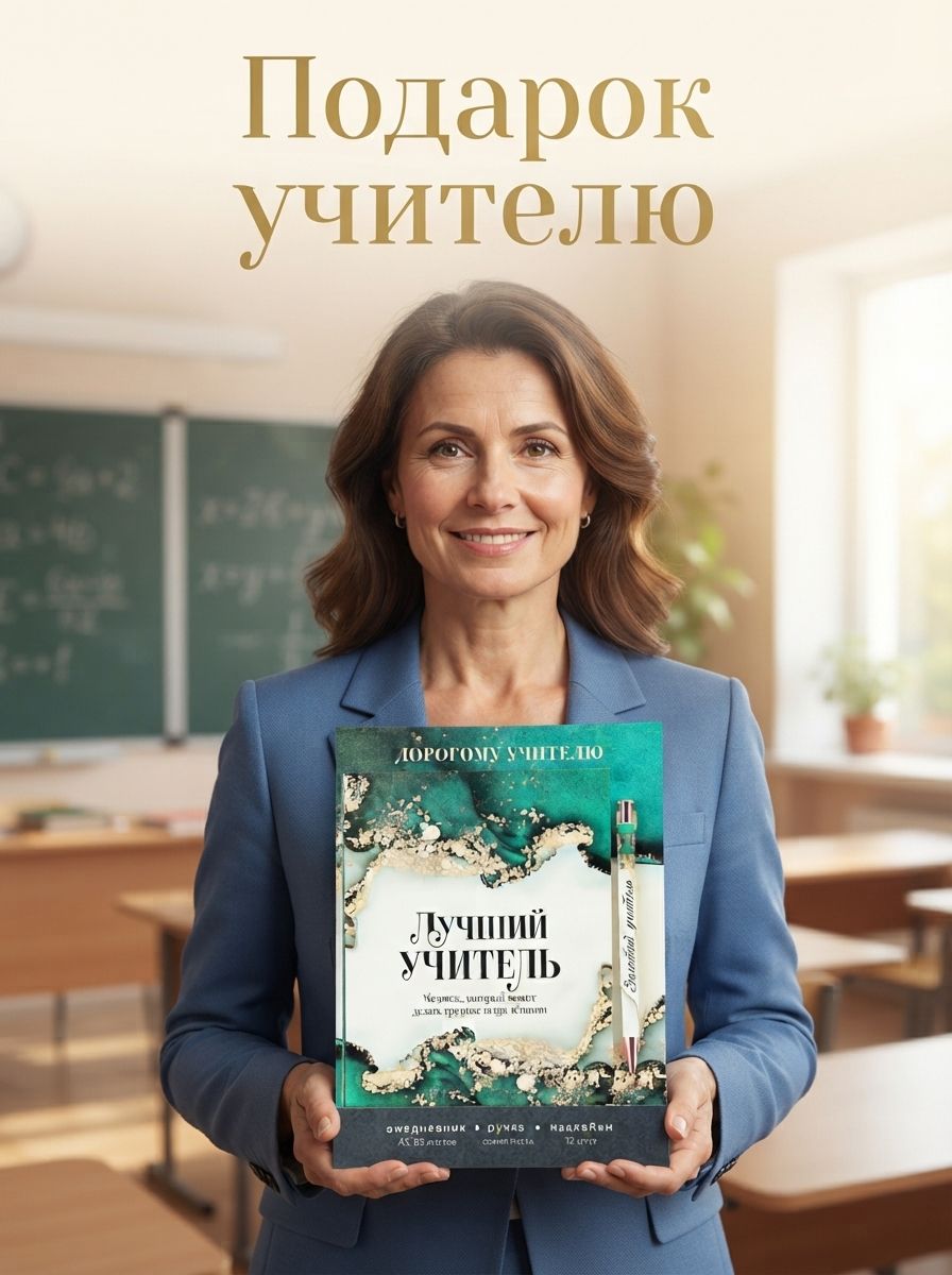 Подарок учителю набор, ежедневник А5, 80 листов, наклейки и ручка