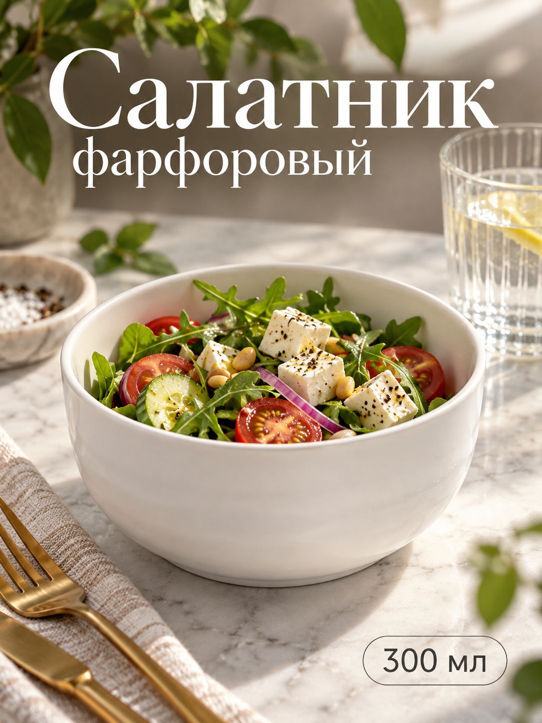Салатник фарфоровый 300 мл, Magistro "Бланш", тарелка глубокая диаметр 10,5 см, цвет белый
