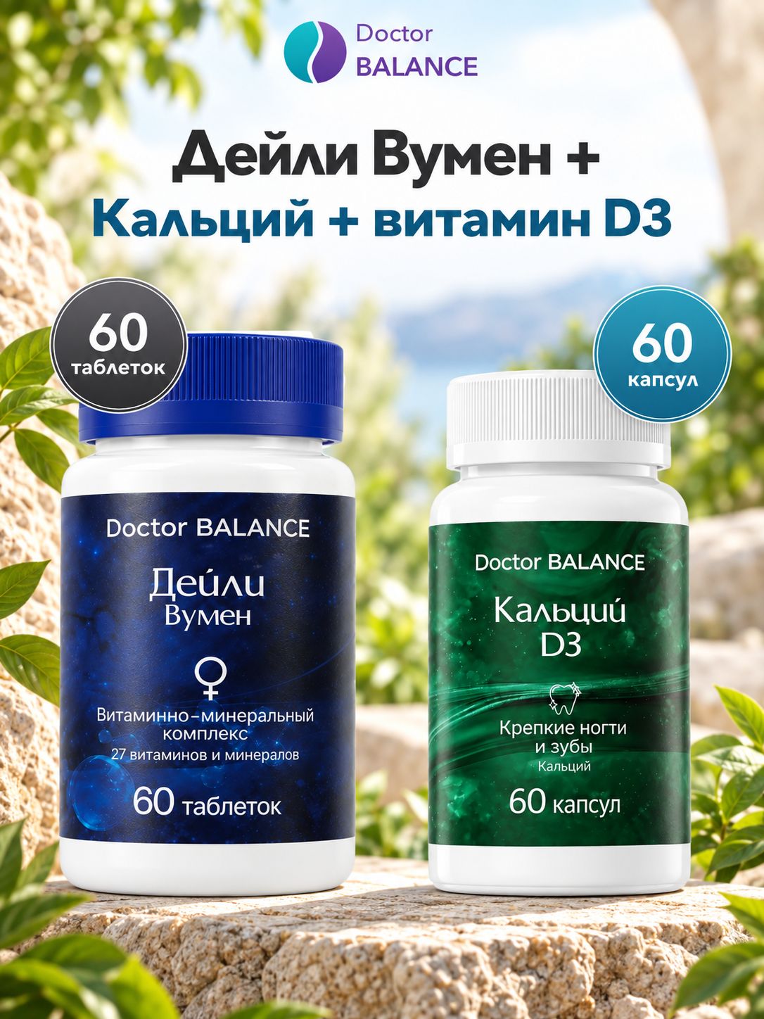 Набор Doctor Balance: Витамины для женщин Дейли Вумен 60 + Кальций с витамином D3 60