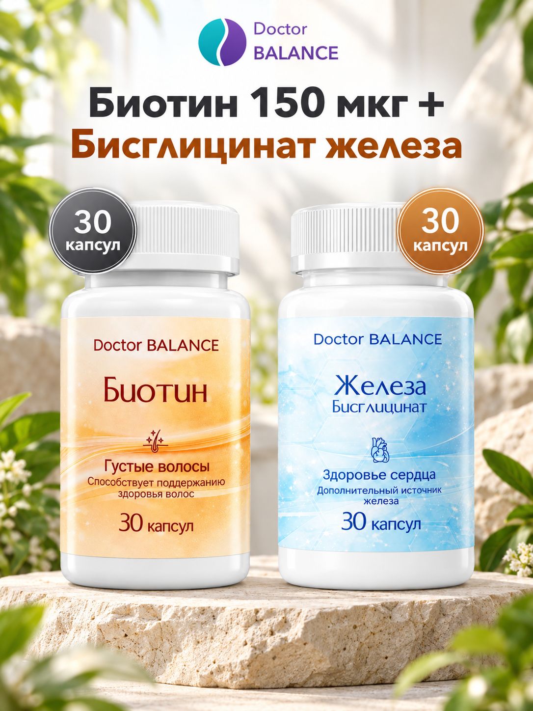 Набор Doctor Balance: Биотин 150 мкг 30 + Бисглицинат железа 30