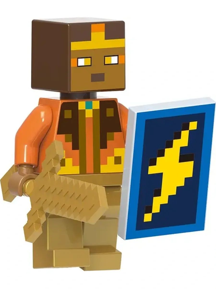 Фигурка Золотой рыцарь с щитом-молнией, Minecraft Майнкрафт