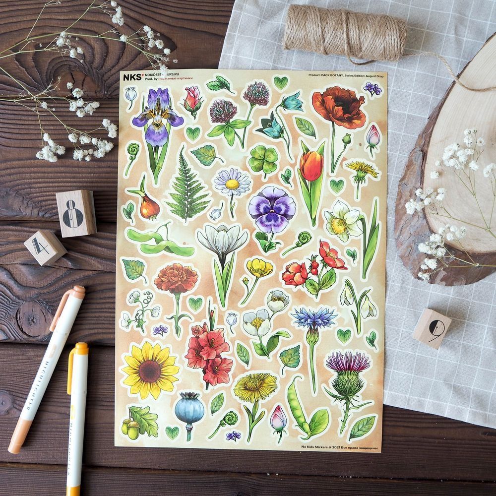 Стикеры No Kids Stickers Pack Botany, Ботаника, Цветы, Растения ...