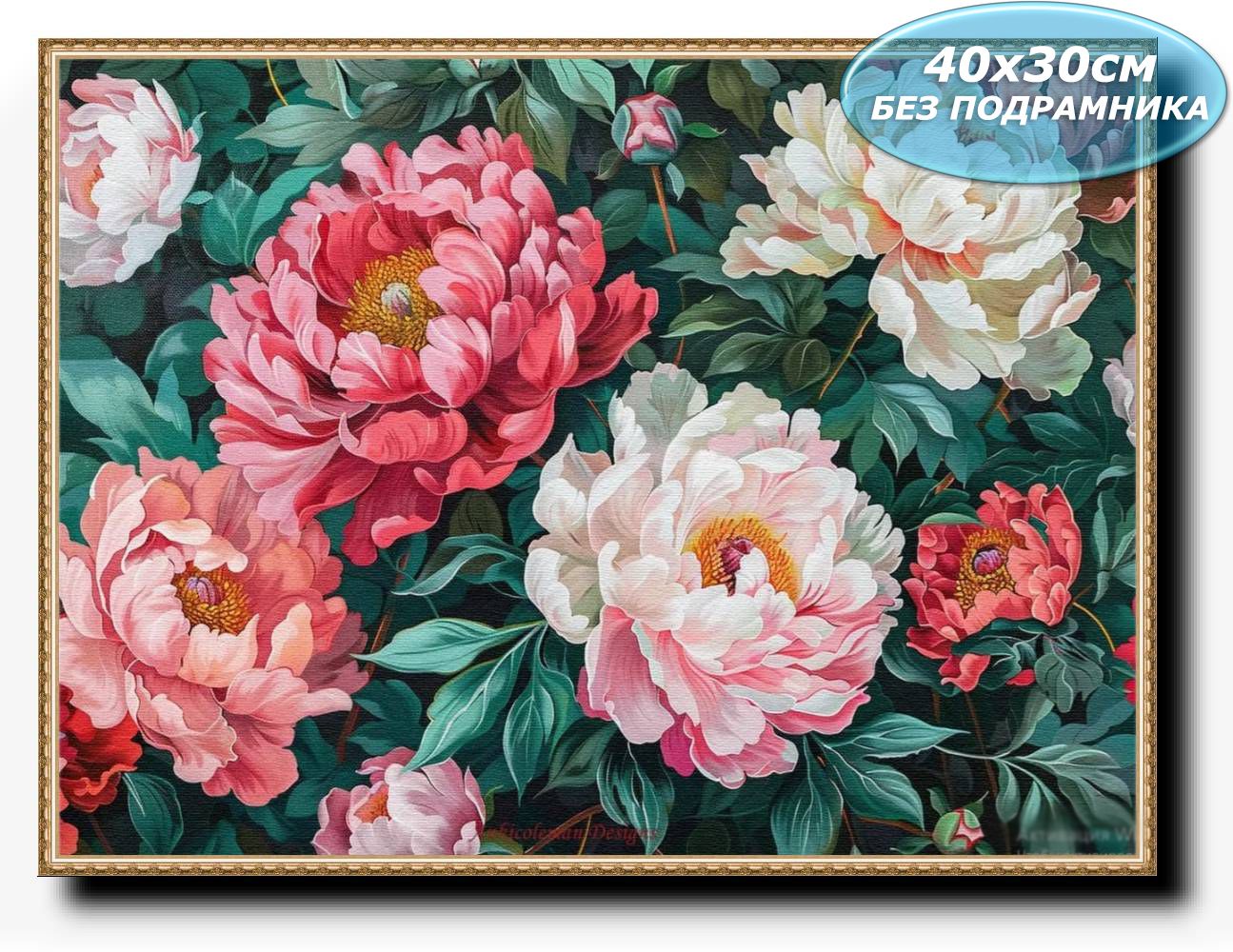 Алмазнаямозаика"Пионывцвету"алмазнаявышивка/картинастразами/безподрамника