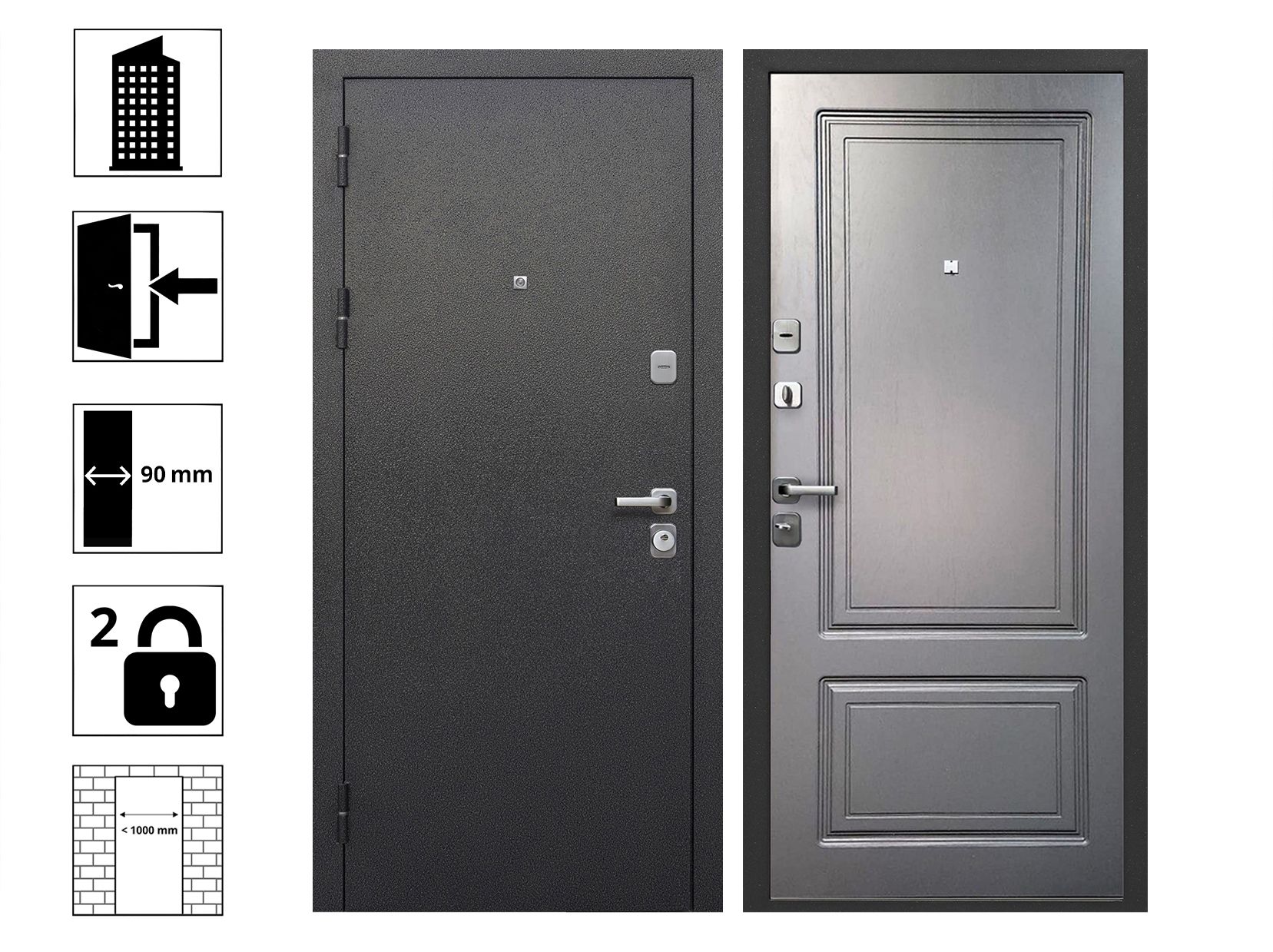 ДверьвходнаяТолстякБуклеЧерныйЯсеньГрафитЭмаль960L