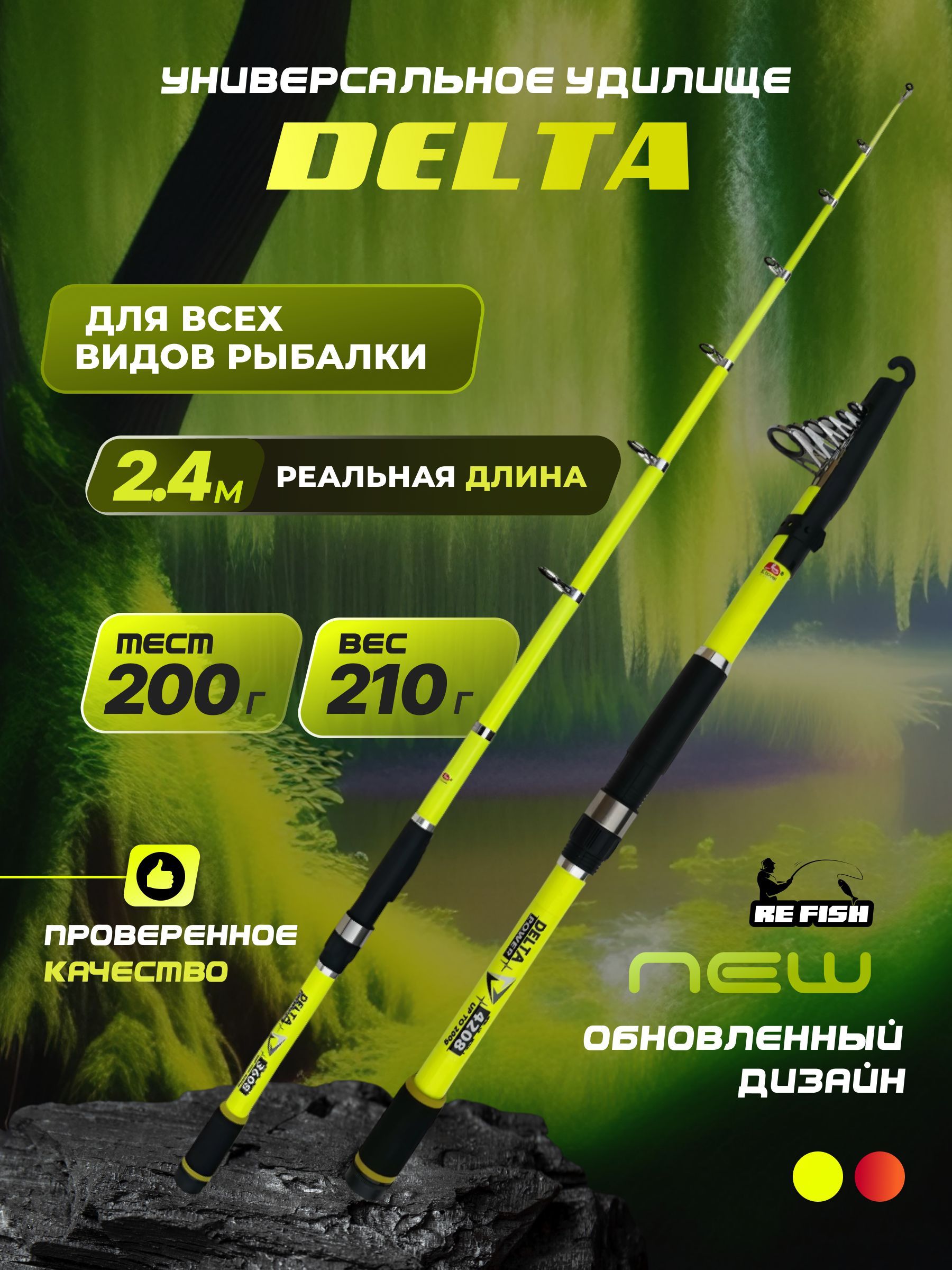 Удочкадлярыбалкителескопическаяфидерная2.4м