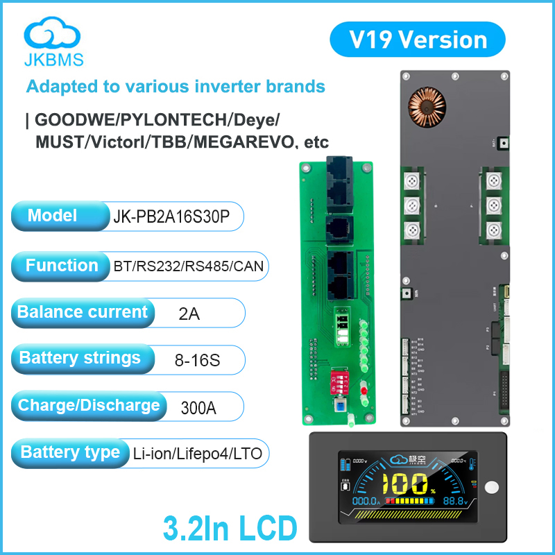 JK BMS V19 JK-PB2A16S30P+3.2 Дисплей Lifepo4 Li-ion LTO Инвертор 8S 16S ...