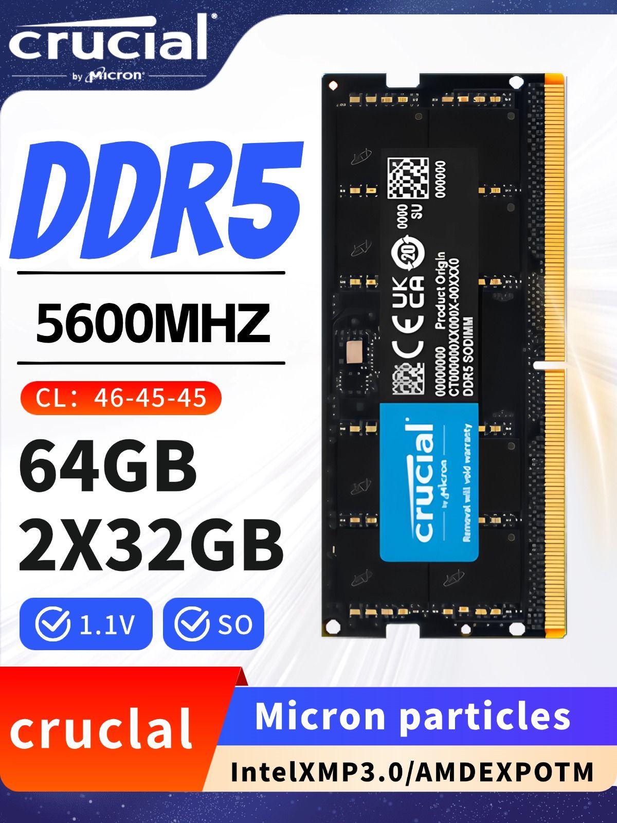 Модуль оперативной памяти Crucial 32 ГБ DDR5 PC44800 5600 MHz CL