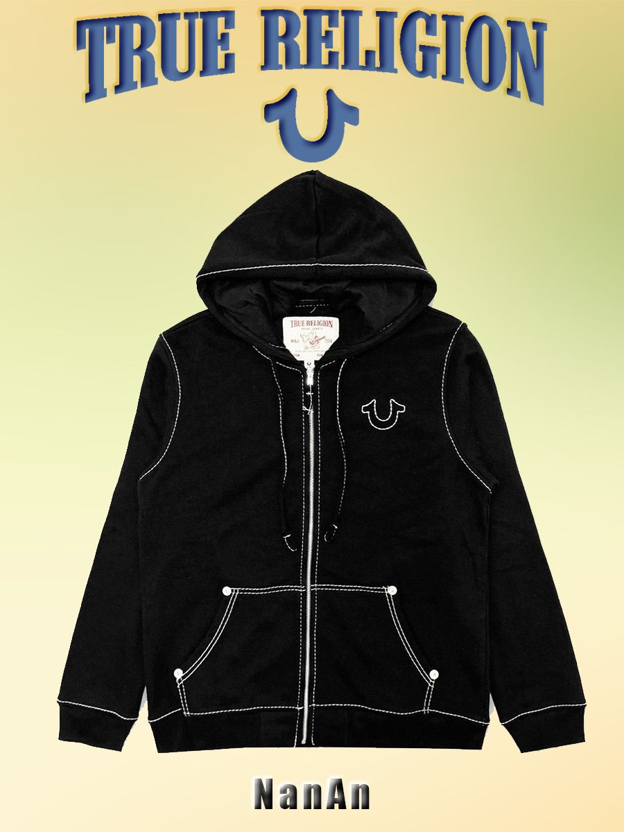 TRUE RELIGION 短丈　フーディー Худи Женский, Мужской Значки черный, средне-серый Молния Хлопок