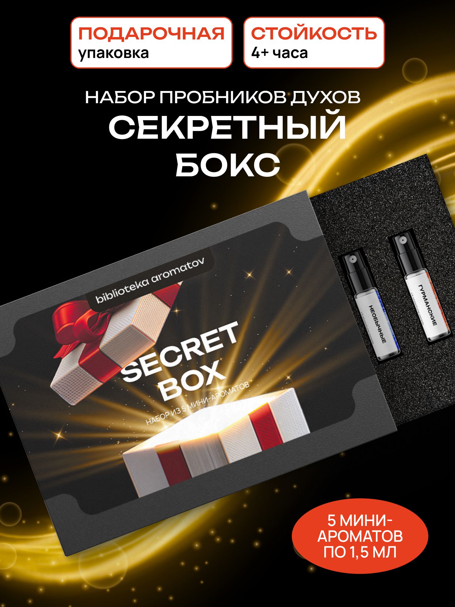 Набор духов женские и мужские пробники 5 ароматов "Секретный бокс", Библиотека ароматов