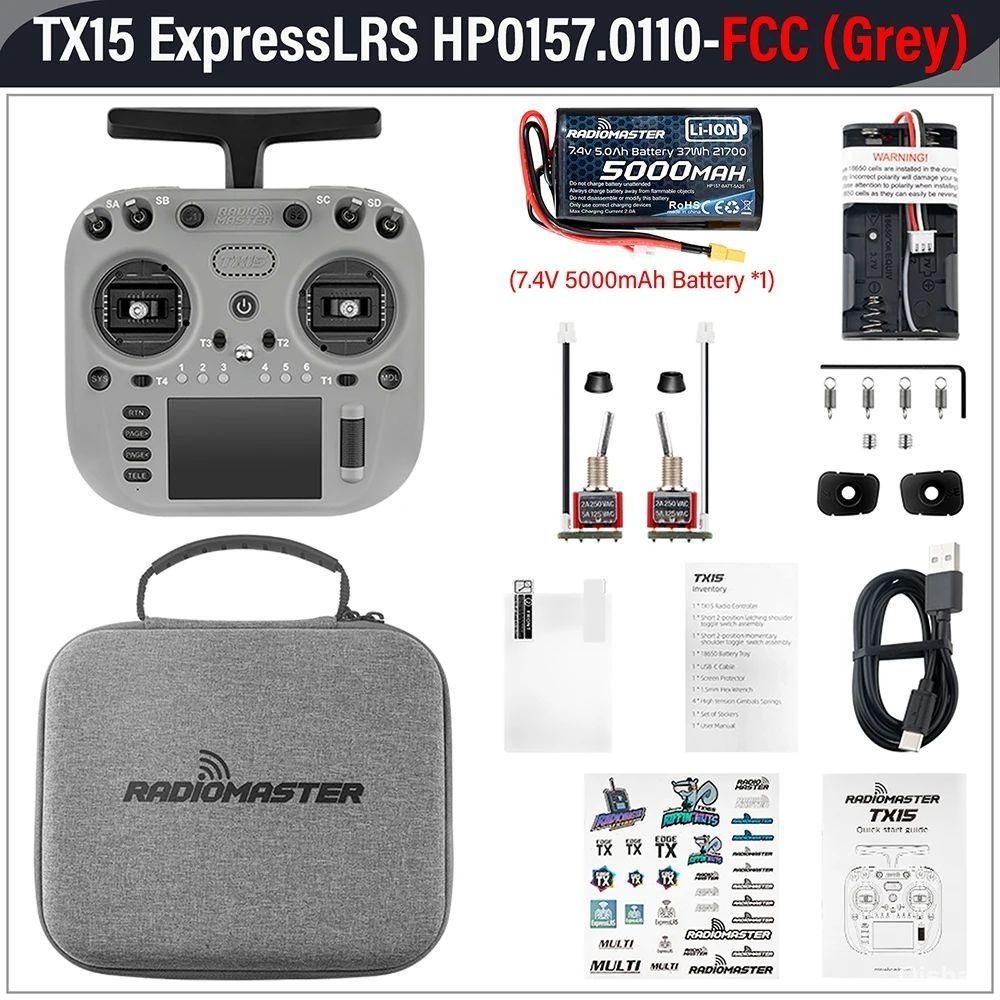 RadioMaster TX15 ELRS Gray + 5000mAh 2S battery RadioMaster TX15 ELRS Gray + 5000mAh 2S battery