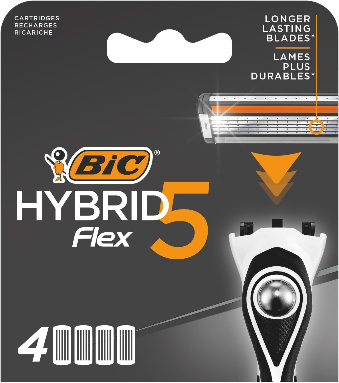 СменныекассетыдлябритвыBICHybrid5Flex(4шт.)(5лезвий),5титановыхлезвийснанотехнологиями,широкаясмазывающаяполоска,обогащённаявитаминомE