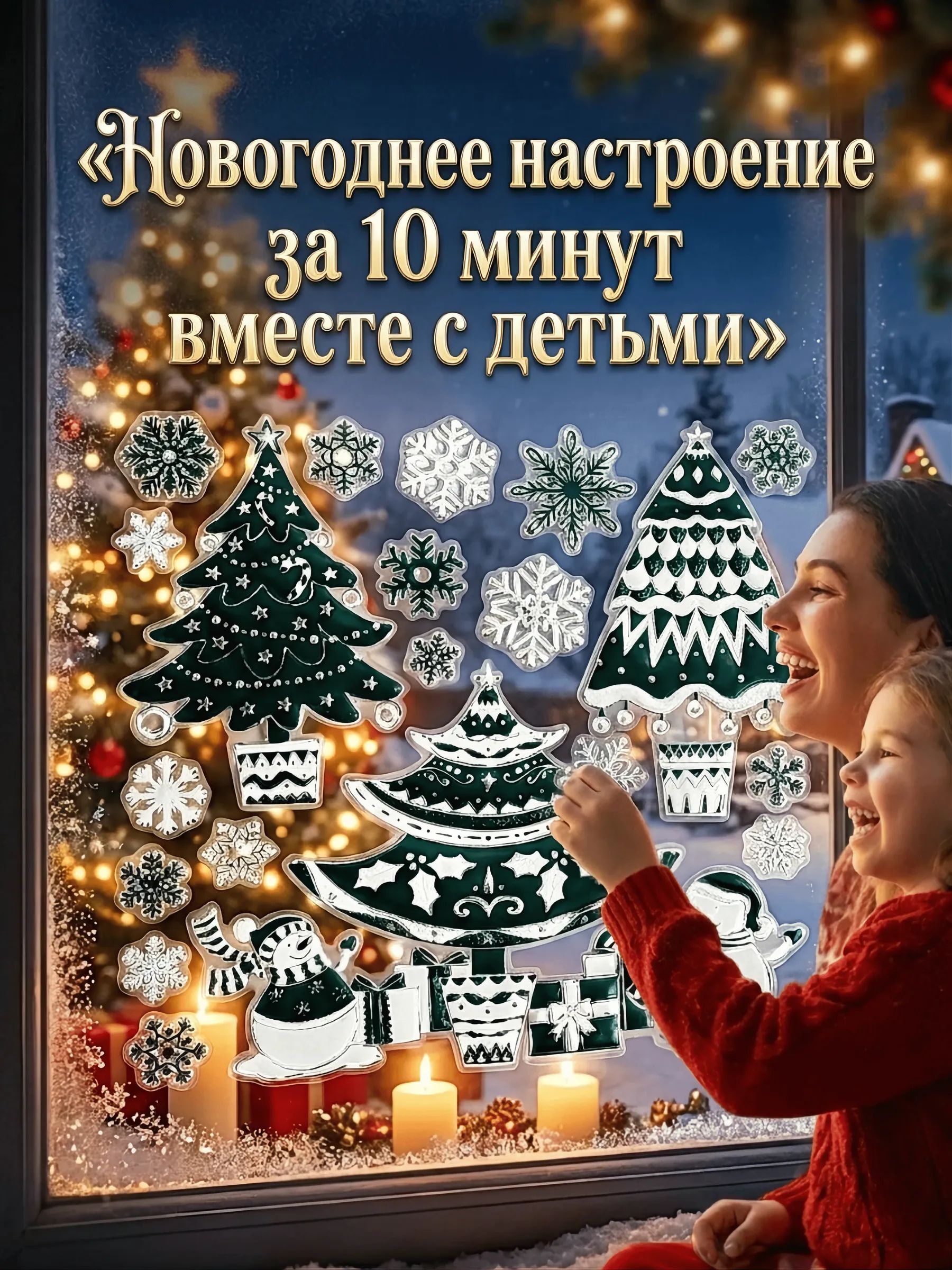 Новогодние наклейки Елка Зелёный 37x31CM Китай