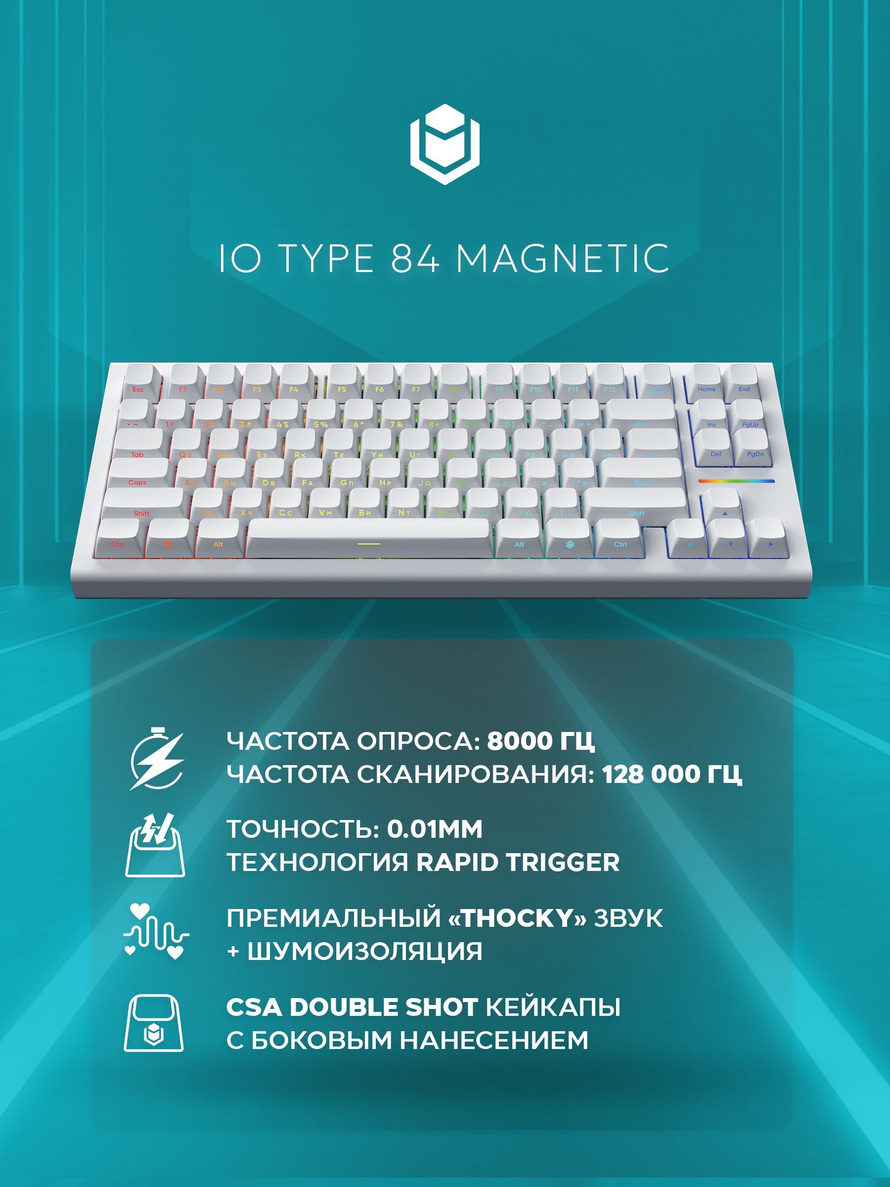 IO by Red Square Type 84 Magnetic G3ms Magnetite Ice Проводная магнитно-механическая игровая клавиатура, русская раскладка, белая