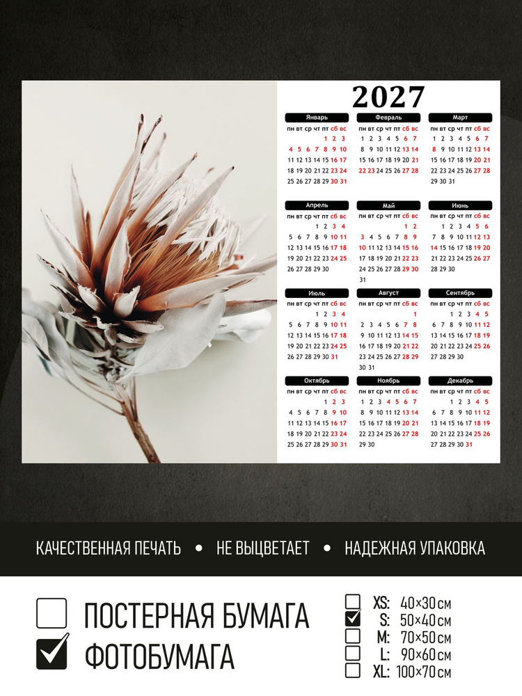 Календарь 2027 Сухой экзотический цветок, фотобумага 50х40 см ПолиЦентр #1