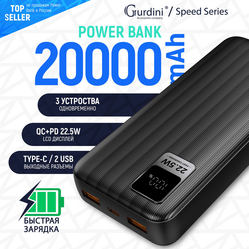 Внешний аккумулятор (Power Bank) Gurdini Speed Series 2 USB_USB Type-C_USB  - купить по выгодным ценам в интернет-магазине OZON (1077420695)