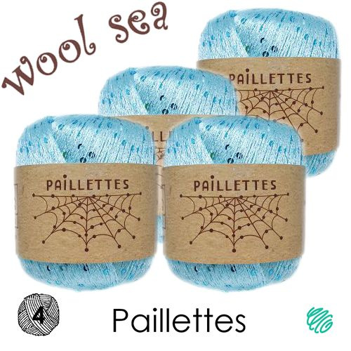 Пряжа Wool Sea Paillettes 275м/50гр пайетки (100% полиэстер) 4 мотка, цвет: 462 бирюза  #1