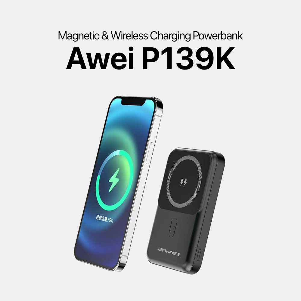 Awei Внешний аккумулятор Портативный P139K Power Bank 10000mAh Черный,  10000 мАч, черный