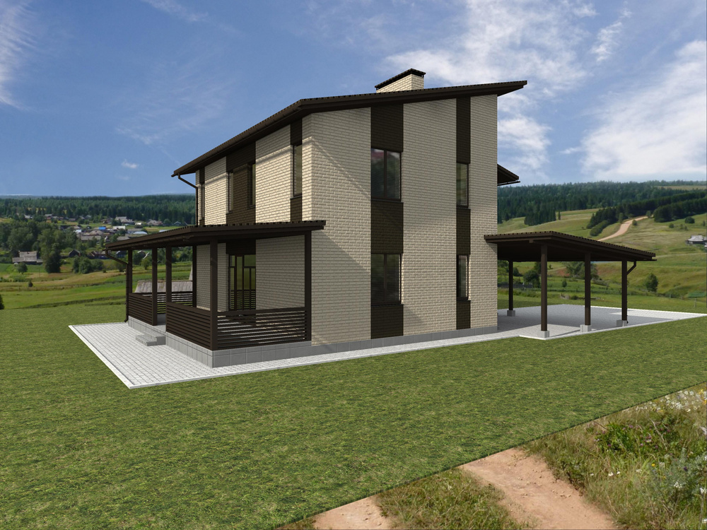 Проект двухэтажного дома ( площадь 223,8 кв.м) без гаража из газосиликатного блока с облицовкой из керамического #1
