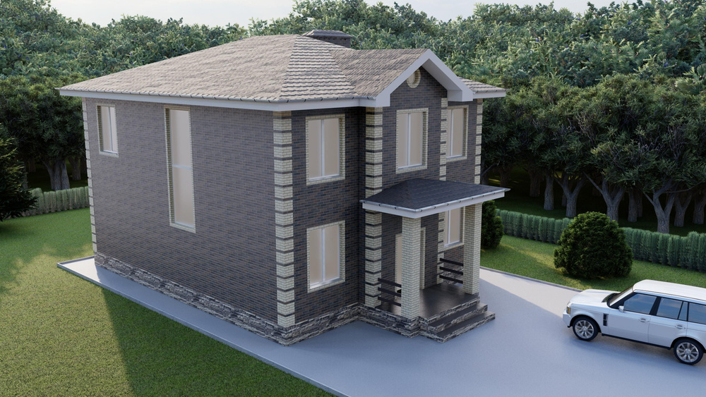 Проект двухэтажного дома ( площадь 167,4 кв.м) без гаража из газобетонного блока с облицовкой из керамического #1