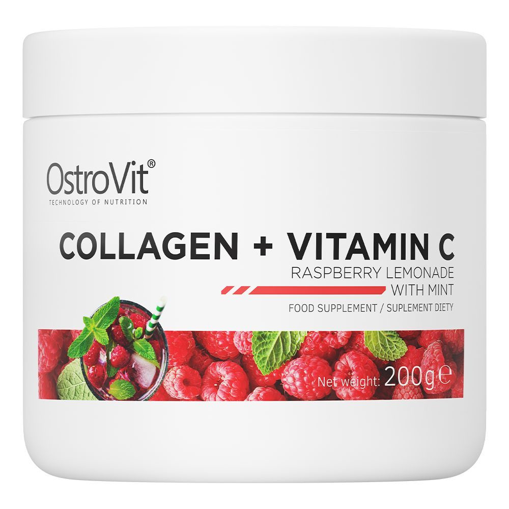 Коллаген гидролизованный OstroVit Collagen+Vitamin C 200 г, Малиновый лимонад с мятой  #1