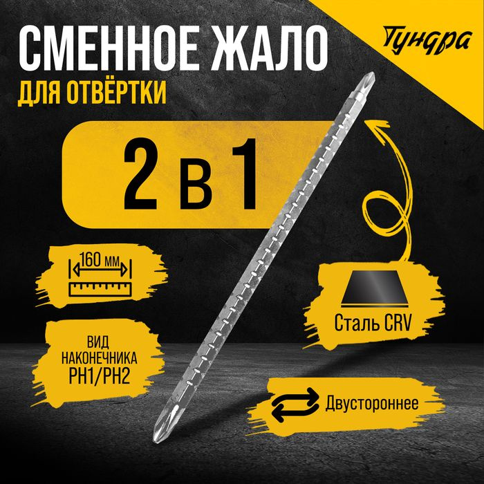 Сменное жало для отвертки ТУНДРА, CrV, двухстороннее, PH1 - PH2, 160 мм  #1