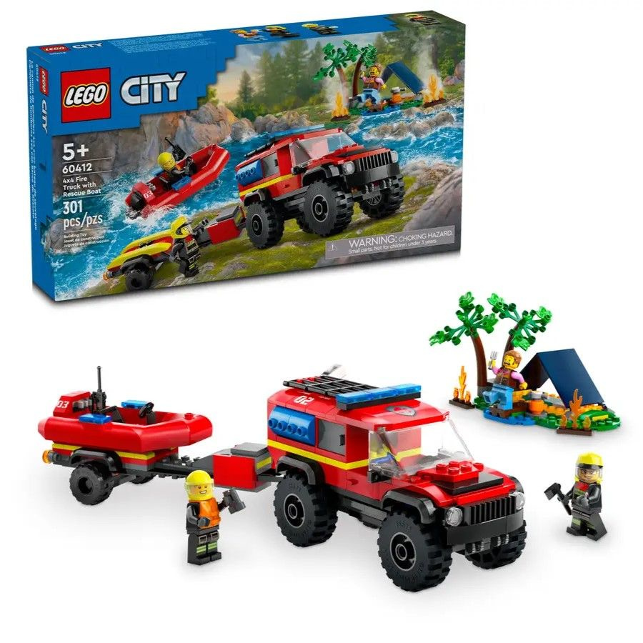 Lego fire truck with boat on sale