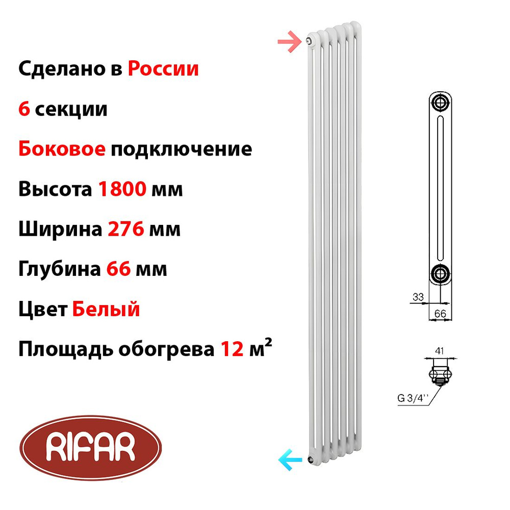 Трубчатый радиатор Rifar TUB 2180_55, Сталь, 6 секц. купить по доступной  цене с доставкой в интернет-магазине OZON (832794832)