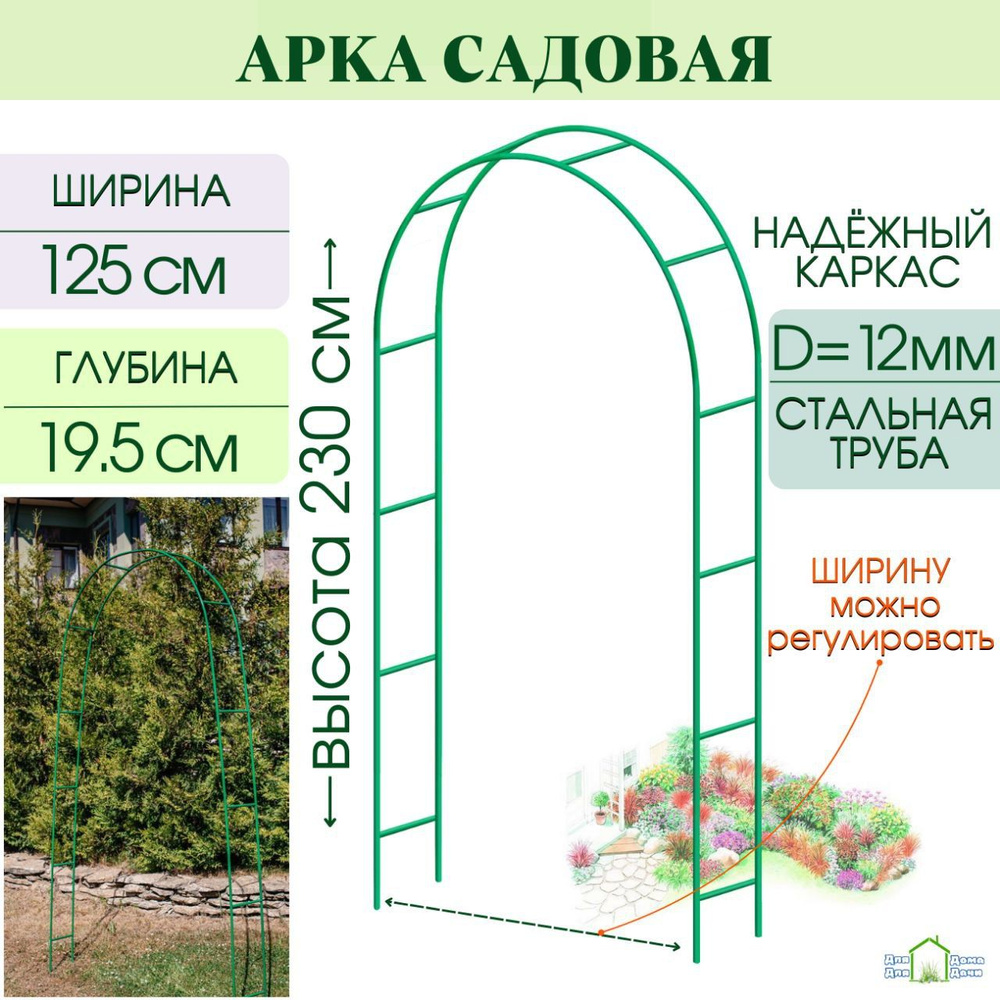 Арка садовая металлическая для вьющихся растений, разборная, высота 230 см,  глубина 19,5 см - купить по выгодной цене в интернет-магазине OZON  (882464665)