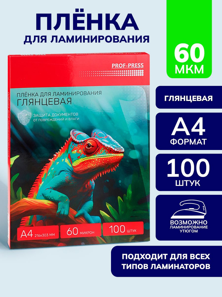 Пленка для ламинирования глянцевая, 100 штук, толщина 60 мкр, размер а4  #1