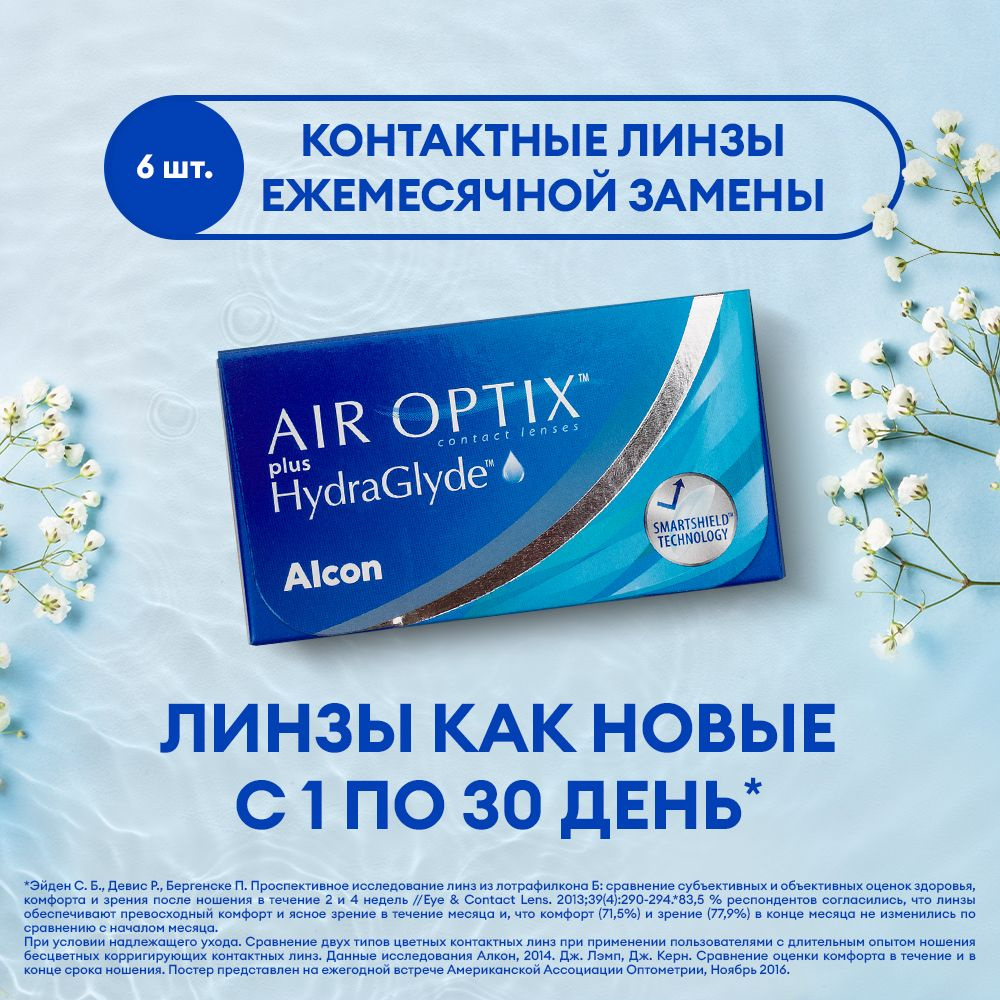 Контактные линзы ALCON, Air Optix Plus Hydraglyde, ежемесячные, -5.25 /  14.2 / 8.6, 6 шт. - купить с доставкой по выгодным ценам в  интернет-магазине OZON (248539400)