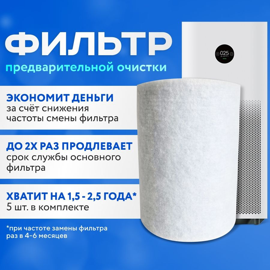 Фильтр для очистителя воздуха air purifier 4 PRO предварительной очистки, одноразовый. 5 шт. в комплекте. #1